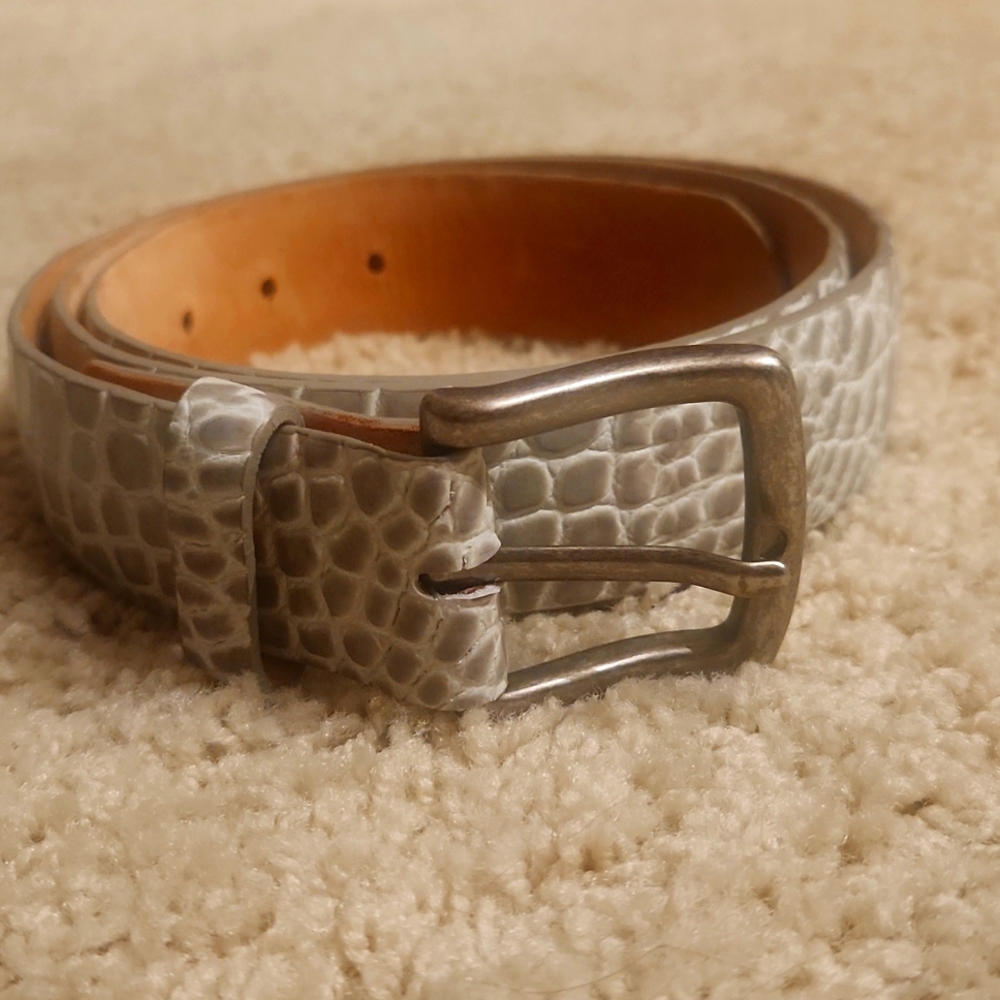W. Kleinberg Embossed Croc Gray Leather Belt 40